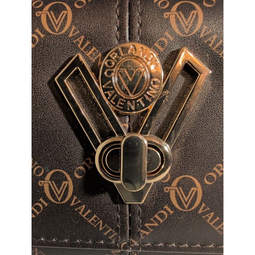 NWT Valentino Orlandi Crossbody Bag Brown Monogram Wallet Purse Gold V Lock New - Picture 9 of 16